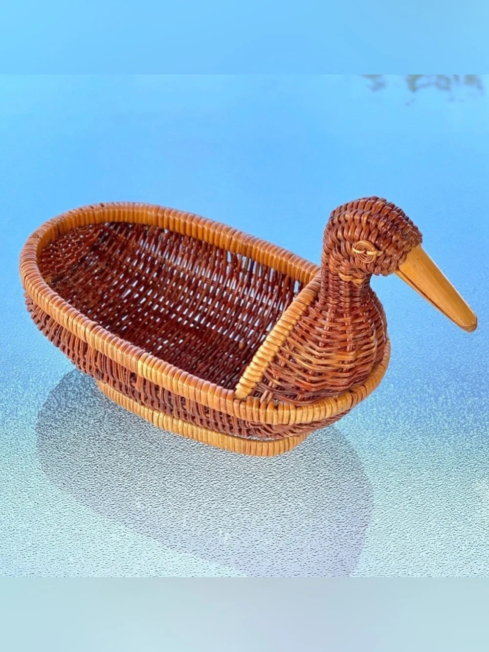 Natural Warm Brown Rattan Woven Duck-Shaped Basket